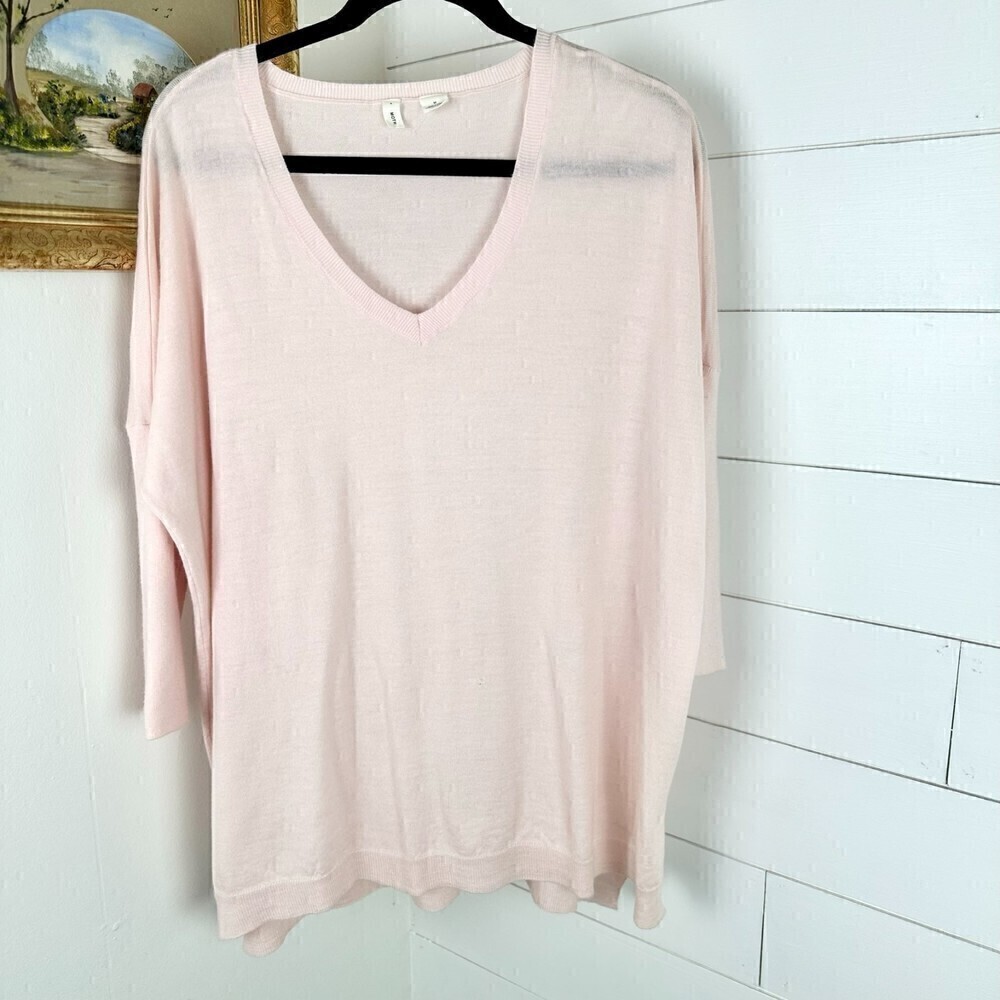 Anthro Moth Clare V-Neck Merino Wool Dolman Sleeve Sweater Lt Pink Size Medium